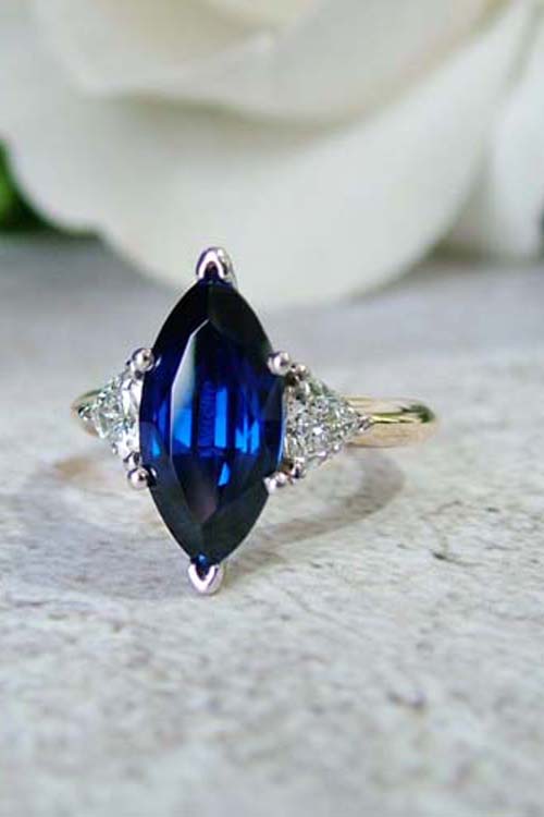 blue sapphire lab grown diamond engagement ring