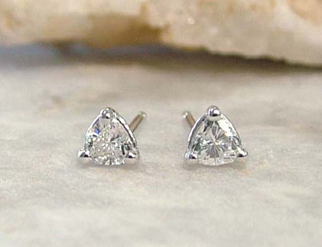 trillion shaped lab grown diamond earrings