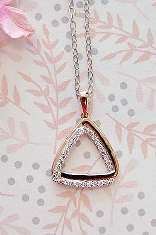 rose gold and lab grown diamond triangle pendant