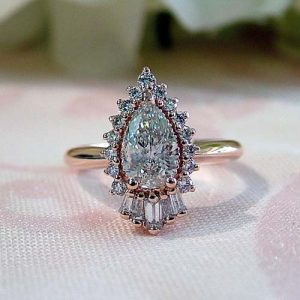 lab grown diamond pear shaped vintage engagement ring