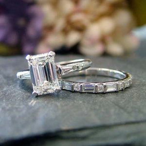 emerald cut lab grown diamond engagement ring