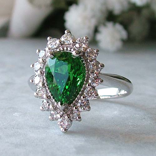 tsavorite and lab grown diamond engagement ring