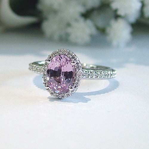 pink sapphire and lab grown diamond engagement ring