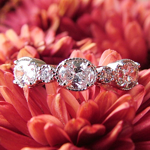 Oval and round lab grown diamond wedding band