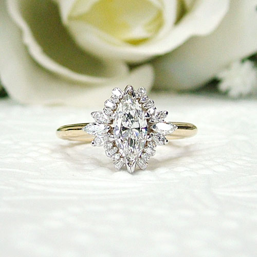 custom halo engagement ring with gold band 